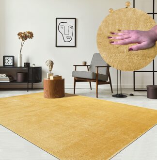 Merinos Karpet24 Loft modern pluizig laagpolig tapijt, antislip onderkant, wasbaar tot 30 graden, heerlijk zacht, bontlook, goud-120 x 170 cm