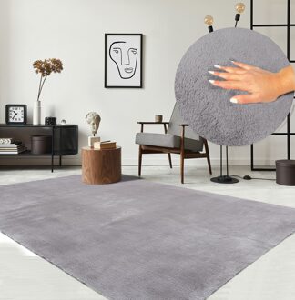 Merinos Karpet24 Loft modern pluizig laagpolig tapijt, antislip onderkant, wasbaar tot 30 graden, heerlijk zacht, bontlook, grijs-120 x 170 cm