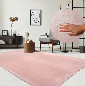 Merinos Karpet24 Loft modern pluizig laagpolig tapijt, antislip onderkant, wasbaar tot 30 graden, heerlijk zacht, bontlook, roze-160 x 230 cm
