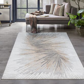 Merinos Karpet24 Vloerkleed Mila Modern laagpolig tapijt voor woonkamer, slaapkamer, met elegante glans, glansvezel, diep effect, crème-grijs-140 x 200 cm