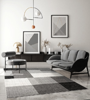 Merinos Vloerkleed Thales, modern, laagpolig, voor woonkamer, slaapkamer, contour, geometrische patronen, geruit, grijs-140 x 200 cm