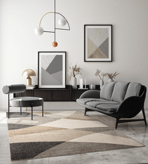 Merinos Vloerkleed Thales, modern, laagpolig, voor woonkamer, slaapkamer, contour, geometrische patronen, golvend patroon, beige-240x330 cm