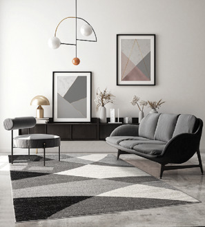 Merinos Vloerkleed Thales, modern, laagpolig, voor woonkamer, slaapkamer, contour, geometrische patronen, golvend patroon, grijs-140 x 200 cm