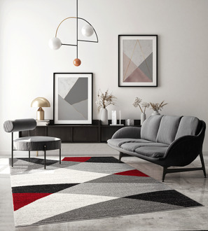 Merinos Vloerkleed Thales, modern, laagpolig, voor woonkamer, slaapkamer, contour, geometrische patronen, golvend patroon, grijs-rood,-240x330 cm