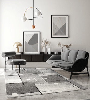 Merinos Vloerkleed Thales, modern, laagpolig, voor woonkamer, slaapkamer, geometrische patronen, geruit, grijs-140 x 200 cm