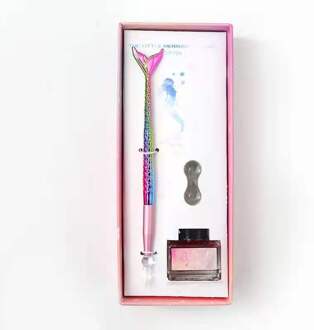 Mermaid Glas Dip Pen Met 15Ml Roze Inkt Set Gradient Kleur Vulpen Afdrukken Schrijven School Briefpapier Voor vriend