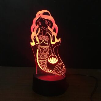 Mermaid Kleurrijke Touch 3D Night Lamp Usb Led Stereo Vision Night Lantaarn Meisje Kerst En