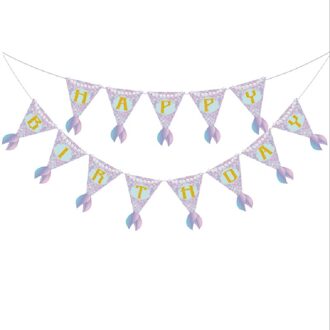 Mermaid Pull Vlag Gelukkige Verjaardag Thema Verjaardagsfeestje Decoratie Wimpel Diy Tuin Decoratie Outdoor Decor Accessories.75z