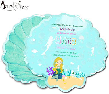 Mermaid Thema Uitnodigingen Kaart Verjaardag Feestartikelen Verjaardagsfeestje Decoraties Kids Event Verjaardag Zee Shell Uitnodiging