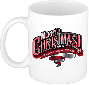 Merry Christmas and a happy new year kerstcadeau kerstmok 300 ml - Bekers Wit
