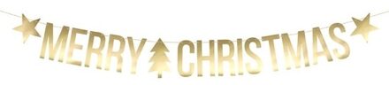 Merry Christmas kerst feest/party banner letterslinger versiering karton 175 cm - Feestslingers Goudkleurig