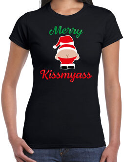 Merry kissmyass foute Kerst t-shirt zwart voor dames S