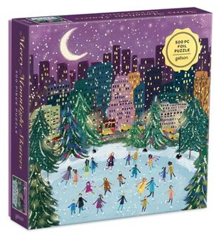 Merry Moonlight Skaters 500 Piece Foil Puzzle - Galison