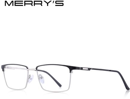 Merrys Mannen Titanium Legering Glazen Frame Ultralight Eye Bijziendheid Recept Brillen Mannelijke Optische Frame S2045 C02 zwart zilver