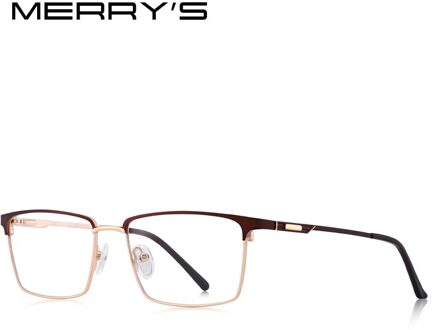 Merrys Mannen Titanium Legering Glazen Frame Ultralight Eye Bijziendheid Recept Brillen Mannelijke Optische Frame S2045 C05 bruin