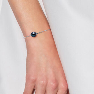 Mesh Armband Serpentine Ronde Zoetwater Pearl en White 9-10 mm 925 - maat Zwart