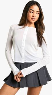 Mesh Cardigan Met Knoopsluiting, White - 40