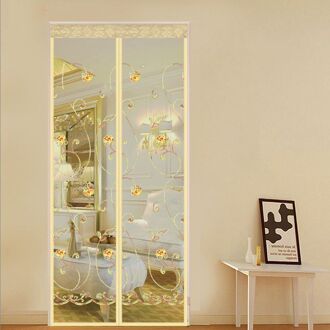 Mesh Deur Gordijn Bloemen Magnetische Gordijnen Handsfree Anti Mosquito Insect Fly Bug Gordijn Netto Automatische Sluiten Screen Keuken Beige roos / 100x210cm