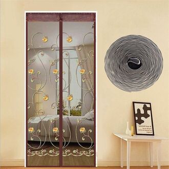 Mesh Deur Gordijn Bloemen Magnetische Gordijnen Handsfree Anti Mosquito Insect Fly Bug Gordijn Netto Automatische Sluiten Screen Keuken koffie roos / 100x210cm
