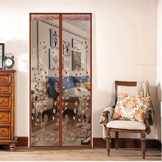 Mesh Deur Gordijn Bloemen Magnetische Gordijnen Handsfree Anti Mosquito Insect Fly Bug Gordijn Netto Automatische Sluiten Screen Keuken pauw / 90x210