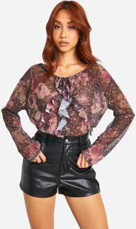 Mesh Frill Voorkant Lange Mouwen Top, Multi - 36