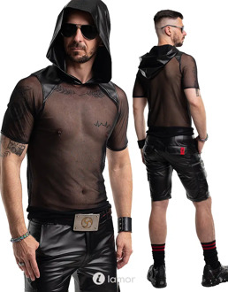 Mesh hoodie shirt zwart slim fit, Tito - Maat: S