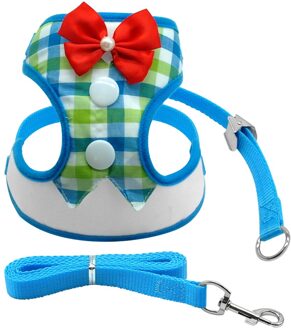 Mesh Kleine Hond Harnas Nylon Ademende Puppy Hond Avondjurk Harnas Vest Pet Wandelen Harnesses Leash Set Voor Kleine Honden kat Blauw / S