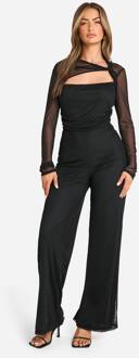Mesh Lange Mouw Cut-Out Jumpsuit, Black - 38