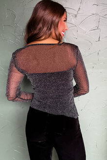 Mesh Lange Mouwen Top Zwart