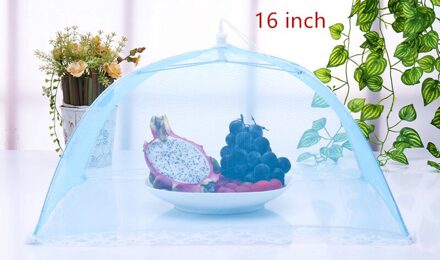 Mesh Opvouwbare Voedsel Covers Keuken Anti Fly Mosquitotable Schotel Cover Tent Dome Net Paraplu Picknick Bescherm Cover Keuken Gereedschap blauw 16 duim
