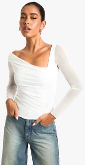 Mesh Top Met Geraffineerde Lange Mouwen, White - 42