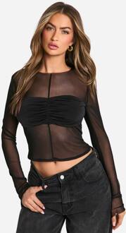 Mesh Top Met Lange Mouwen Met Twistdetail, Black - 40