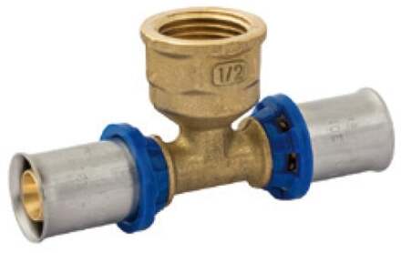 Messing adapter T-stuk, blank, 20 mm x 1/2"H x 20 mm, persfitting voor meerlagenbuis - 988721255