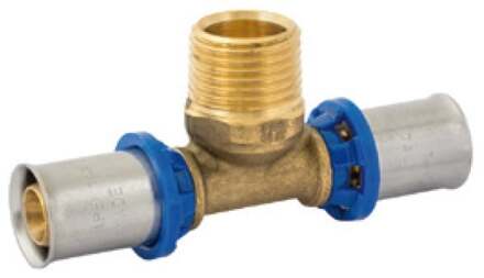 Messing adapter T-stuk, blank, 20 mm x 3/4"ET x 20 mm, persfitting voor meerlagenbuis - 988720355
