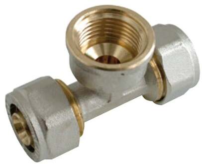 Messing adapter T-stuk, vernikkeld, 16 mm x 3/4"IT x 16 mm, klemkoppeling voor meerlagenbuis - 988912255