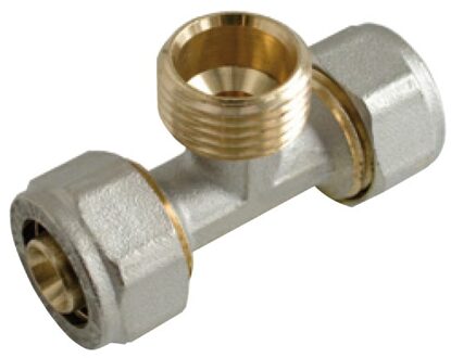 Messing adapter T-stuk, vernikkeld, 20 mm x 3/4"ET x 20 mm, klemkoppeling voor meerlagenbuis - 988913255