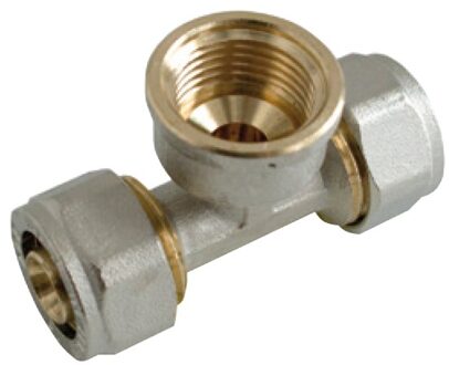 Messing adapter T-stuk, vernikkeld, 20 mm x 3/4"IT x 20 mm, klemkoppeling voor meerlagenbuis - 988912455