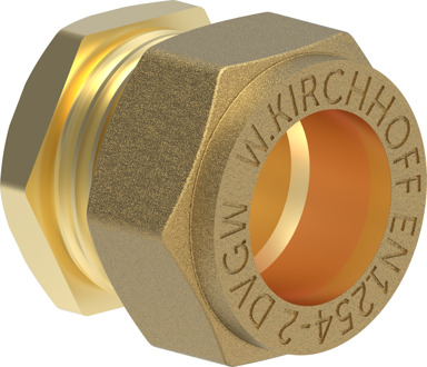 Messing eindstuk, blank, 15 mm, klemfitting voor koperen buis - 989459217