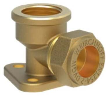 Messing hoek muurplaat, blank, 15 mm x 1/2"IT, klemfitting voor koperen buis - 989458217