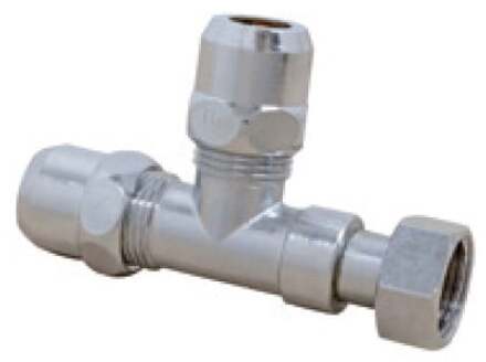 Messing knelkoppeling T-stuk, chroom, 3/8"IT x 10 mm x 10 mm - 986274417