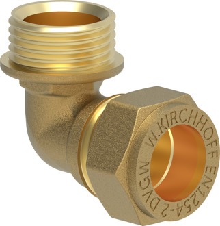 Messing overgangshoek 90°, blank, 15 mm x 1/2"AG, klemkoppeling voor koperen buis - 989452217