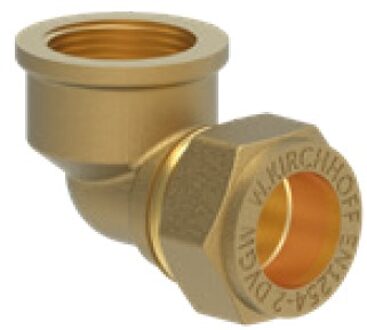 Messing overgangshoek 90°, blank, 15 mm x 1/2"IT, klemkoppeling voor koperen buis - 989452117