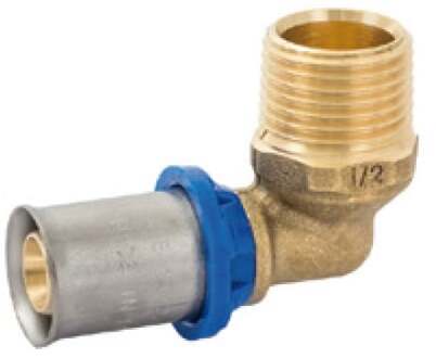 Messing overgangshoek 90°, blank, 20 mm x 3/4"ET, persfitting voor meerlagenbuis - 988715355