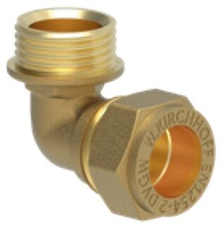 Messing overgangshoek 90°, blank, 22 mm x 3/4"AG, klemkoppeling voor koperen buis - 989452417