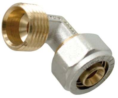 Messing overgangshoek 90°, vernikkeld, 26 mm x 1"ET, klemkoppeling voor meerlagenbuis - 988907655