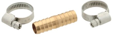 Messing slangverbinder, blank, 1/2", met 2x slangklemmen - 987381148