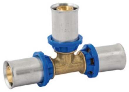 Messing T-stuk, blank, 16 mm, persfitting voor meerlagenbuis - 988717155