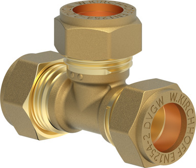 Messing T-stuk, blank, 18 mm, klemkoppeling voor koperen buis - 989453317