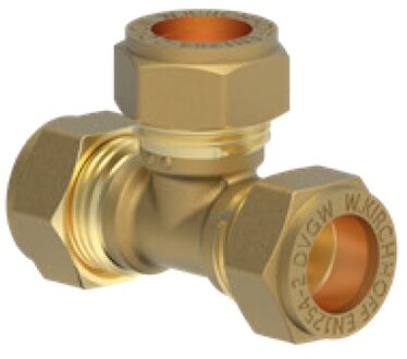 Messing T-stuk, blank, 22 mm, klemkoppeling voor koperen buis - 989453417