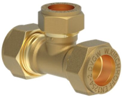 Messing verloopstuk, blank, 22 mm x 18 mm x 22 mm, klemkoppeling voor koperen buis - 989453617